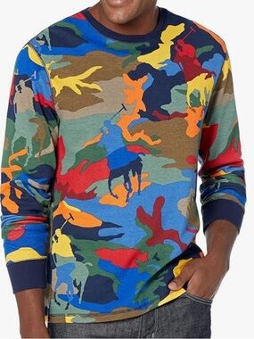 POLO RALPH LAUREN Waffle Thermal Long Sleeve Printed Crew Camo Sleepwear
